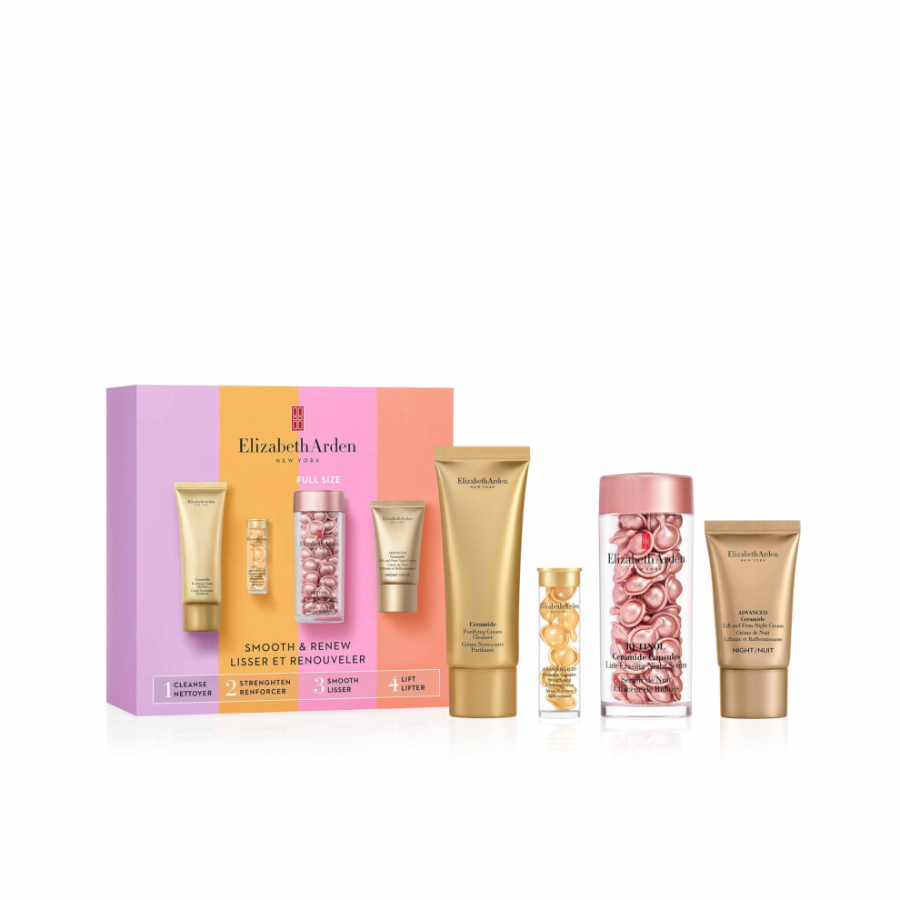 Elizabeth Arden SMOOTH & RENEW Retinol Ceramide Capsules 4-Piece Gift Set, anti-aging skincare for smoothing