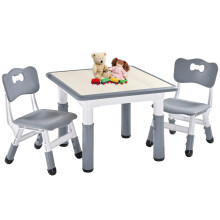 FUNLIO Kids Table and 2 Chairs Set, Height Adjustable Toddler Table and Chair Set for Ages 3-8, Easy to Wipe Arts & Crafts Table,