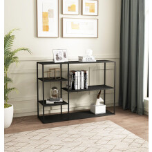 Hallowood Furniture Bewdley Display Unit with 3 Shelves, Small Black Metal Bookcase, Office Shelving Unit, Modern Shelf Unit,