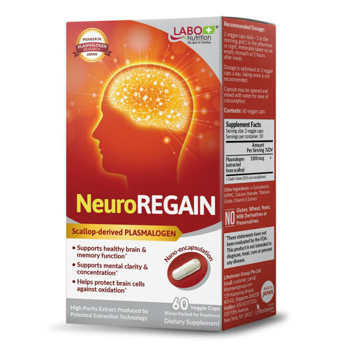 LABO Nutrition NeuroREGAIN - Scallop-derived PLASMALOGEN for Memory, Alertness, Learning, Concentration and Other Cognitive Functions