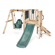 Plum Kids Outdoor Junior Activity Centre Swing and Slide Garden Play Set for Climbing - With Phone, Chalkboard, 4ft Slide, Baby Swing Seat