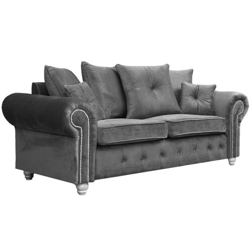 Olympia Grey Fabric Velvet 3 Seater Sofa 1