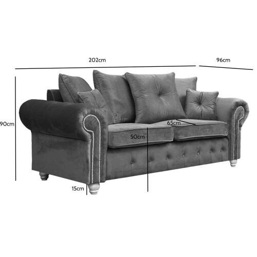 Olympia Grey Fabric Velvet 3 Seater Sofa 2