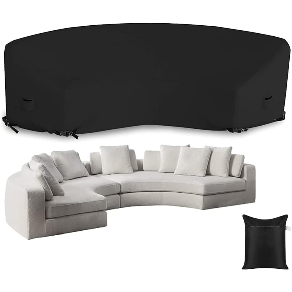 (Black, 305x99x91cm) Patio Sectional Curved Sofa Protector Covers 210D Oxford Waterproof Outdoor Garden Sectional Curved Couch Furniture Cover