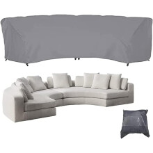 (Gray, 305x99x91cm) Patio Sectional Curved Sofa Protector Covers 210D Oxford Waterproof Outdoor Garden Sectional Curved Couch Furniture Cover