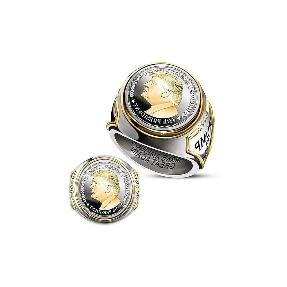 Gogerstar (12) 2Pcs Usa President Trump Ring,Make America Great Again Donald Trump Ring Gold