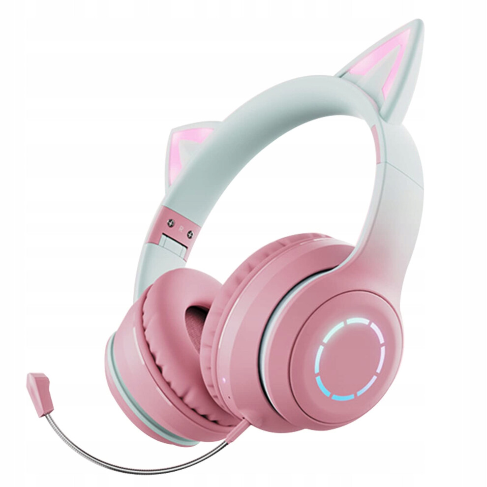 (Pink) Rgb Cat Ear Headphone,Wireless&Wired Mode Foldable Headset With Mic For Kid Pink 779747126631
