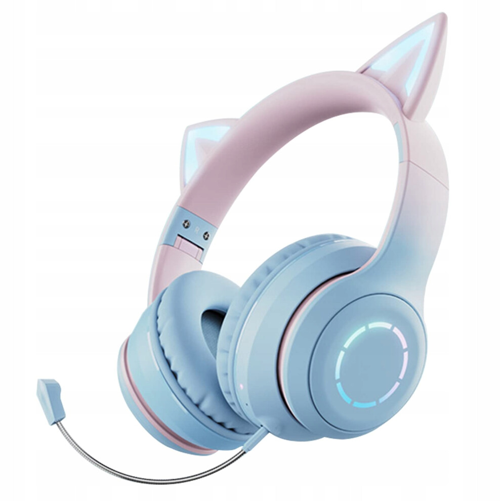 (Blue) Rgb Cat Ear Headphone,Wireless&Wired Mode Foldable Headset With Mic For Kid Blue 779747126617