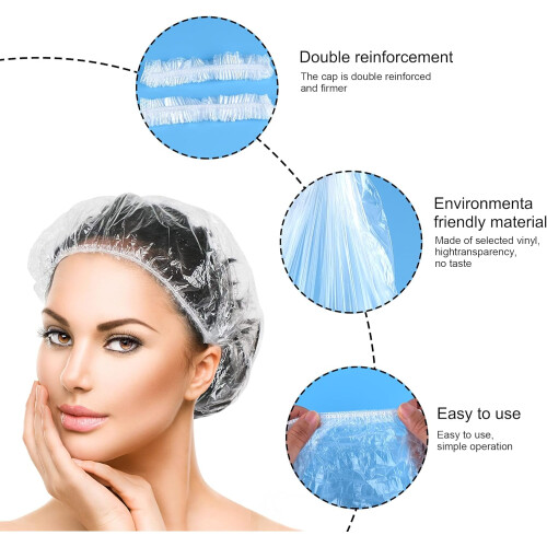 200Pcs Disposable Shower Caps Plastic Elastic Bath Cap for Home Hotel Spa 1
