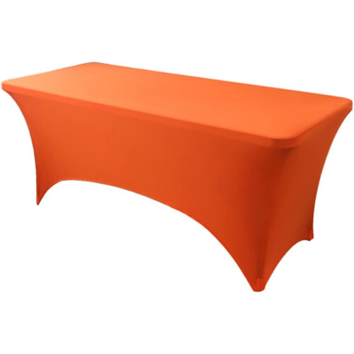 (8FT, Orange) Rectangular Stretchable Tablecloth Foldable Dinner Table Stretch Spandex Fitted Table Cloth Cover Protector for Wedding Party