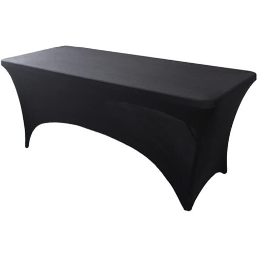 (8FT, Black) Rectangular Stretchable Tablecloth Foldable Dinner Table Stretch Spandex Fitted Table Cloth Cover Protector for Wedding Party