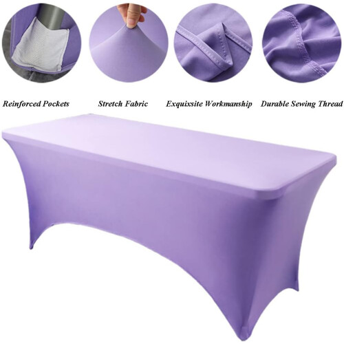 (8FT, Purple) Rectangular Stretchable Tablecloth Foldable Dinner Table Stretch Spandex Fitted Table Cloth Cover Protector for Wedding Party 2