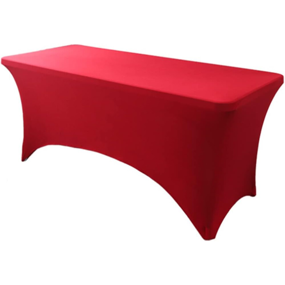 (6FT, Wine Red) Rectangular Stretchable Tablecloth Foldable Dinner Table Stretch Spandex Fitted Table Cloth Cover Protector for Wedding Party