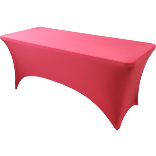 (5FT, Rose Red) Rectangular Stretchable Tablecloth Foldable Dinner Table Stretch Spandex Fitted Table Cloth Cover Protector for Wedding Party