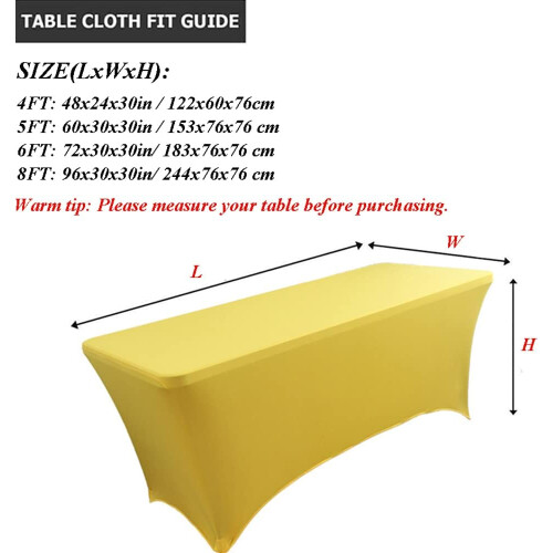 (6FT, Yellow) Rectangular Stretchable Tablecloth Foldable Dinner Table Stretch Spandex Fitted Table Cloth Cover Protector for Wedding Party 1