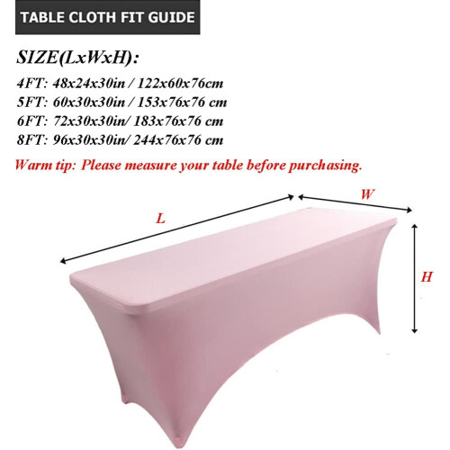 (5FT, Pink) Rectangular Stretchable Tablecloth Foldable Dinner Table Stretch Spandex Fitted Table Cloth Cover Protector for Wedding Party 2