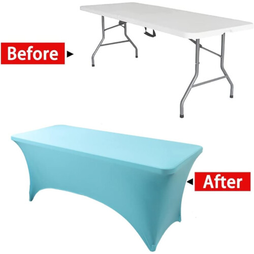 (6FT, Lake Blue) Rectangular Stretchable Tablecloth Foldable Dinner Table Stretch Spandex Fitted Table Cloth Cover Protector for Wedding Party 2