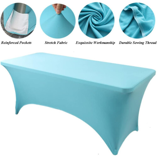 (4FT, Lake Blue) Rectangular Stretchable Tablecloth Foldable Dinner Table Stretch Spandex Fitted Table Cloth Cover Protector for Wedding Party 1
