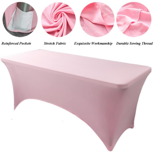 (8FT, Pink) Rectangular Stretchable Tablecloth Foldable Dinner Table Stretch Spandex Fitted Table Cloth Cover Protector for Wedding Party 1