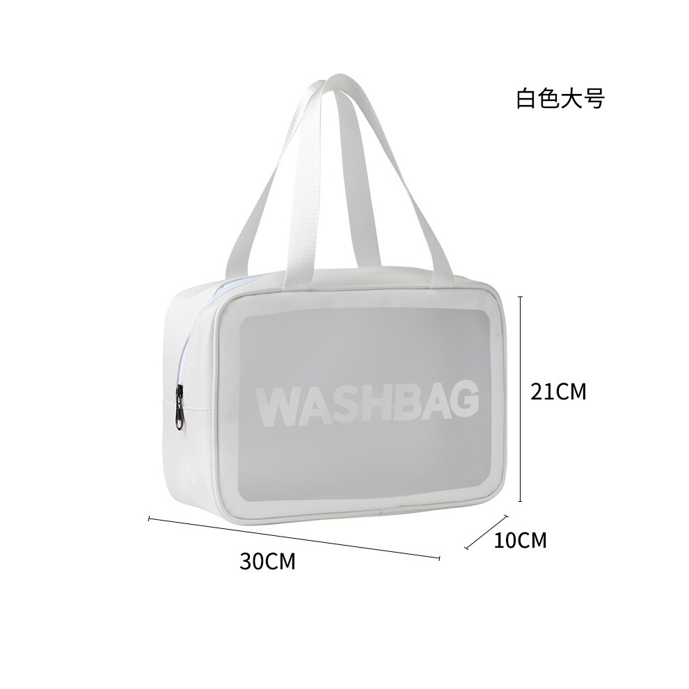 (White large) PU waterproof cosmetic bag portable large capacity transparent toiletry bag travel frosted cosmetics storage bag swimming bag