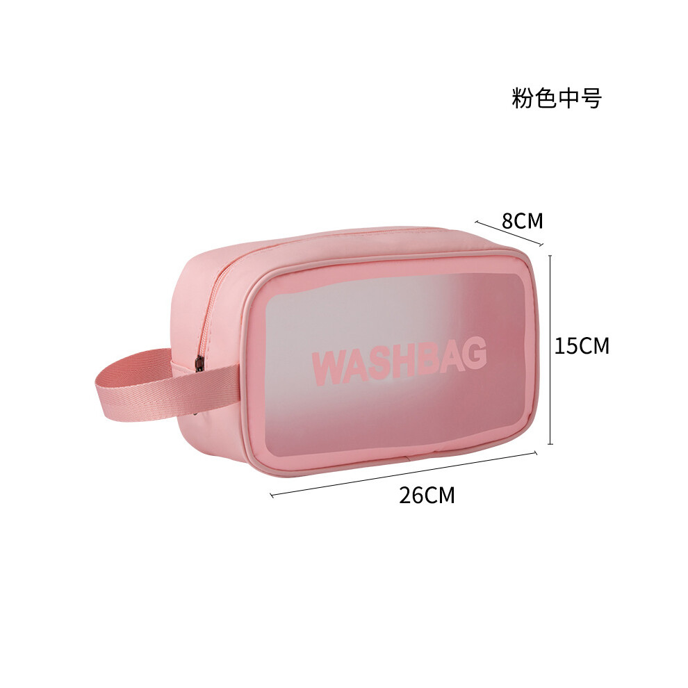 (Pink medium) PU waterproof cosmetic bag portable large capacity transparent toiletry bag travel frosted cosmetics storage bag swimming bag