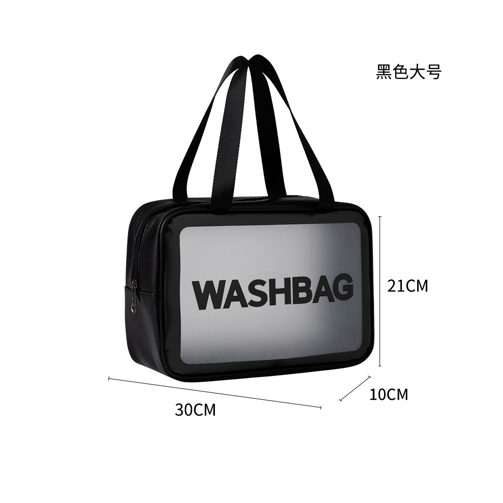 (Black large) PU waterproof cosmetic bag portable large capacity transparent toiletry bag travel frosted cosmetics storage bag swimming bag