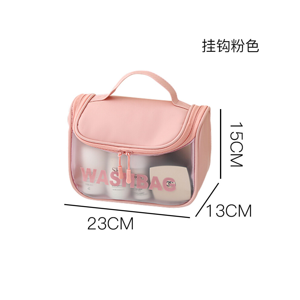 (Hanging bag pink) PU waterproof cosmetic bag portable large capacity transparent toiletry bag travel frosted cosmetics storage bag swimming bag