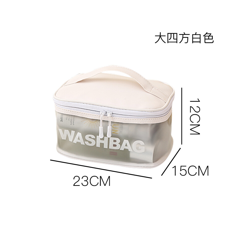 (Square package white) PU waterproof cosmetic bag portable large capacity transparent toiletry bag travel frosted cosmetics storage bag swimming bag