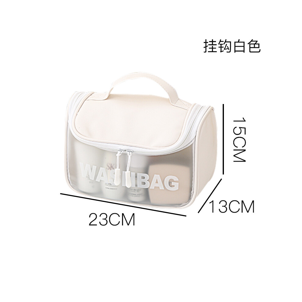 (Hanging bag white) PU waterproof cosmetic bag portable large capacity transparent toiletry bag travel frosted cosmetics storage bag swimming bag