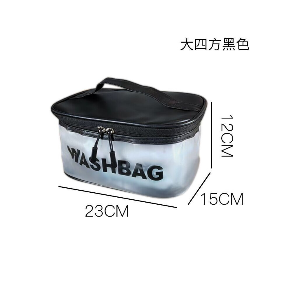 (Square bag black) PU waterproof cosmetic bag portable large capacity transparent toiletry bag travel frosted cosmetics storage bag swimming bag