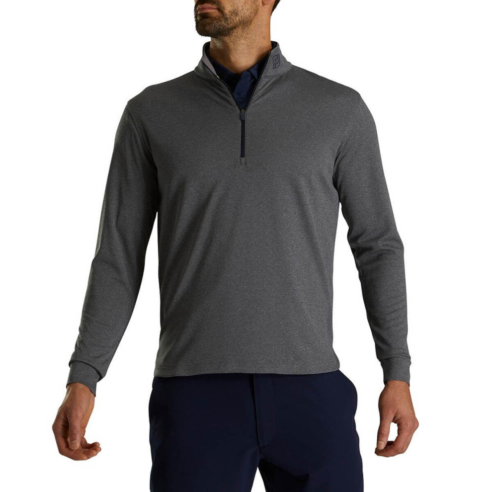 (L, Heather Grey) Footjoy Mens HYPR Moisture Wicking UV Protection Midlayer Sweater