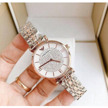 Emporio Armani Women's AR1926 Two-Tone Silver & Rose Gold Bracelet, White Crystal Pave Dial, Rose Gold Case, Quartz, 50m Water Resistant