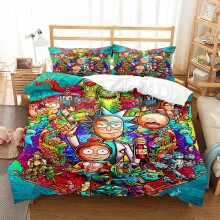 (Style 09, Single(135X200CM/2PCS)) Rick Morty Kids Bedding Single Double Duvet Cover