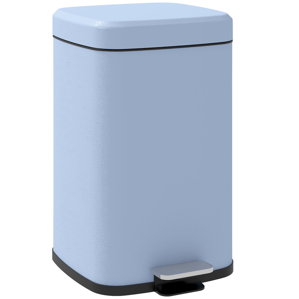 HOMCOM 20L Kitchen Pedal Bin, Metal Rubbish Bin With Soft-close Lid, Light Blue