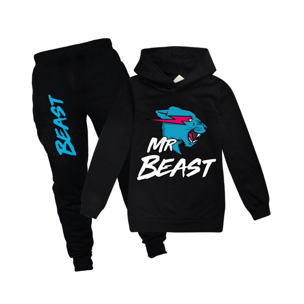 (Black, 130cm/51.18in) Beast Mr Hoodie Jumper Pullover Tops With Pants Trousers Suit Sets 714y Kids