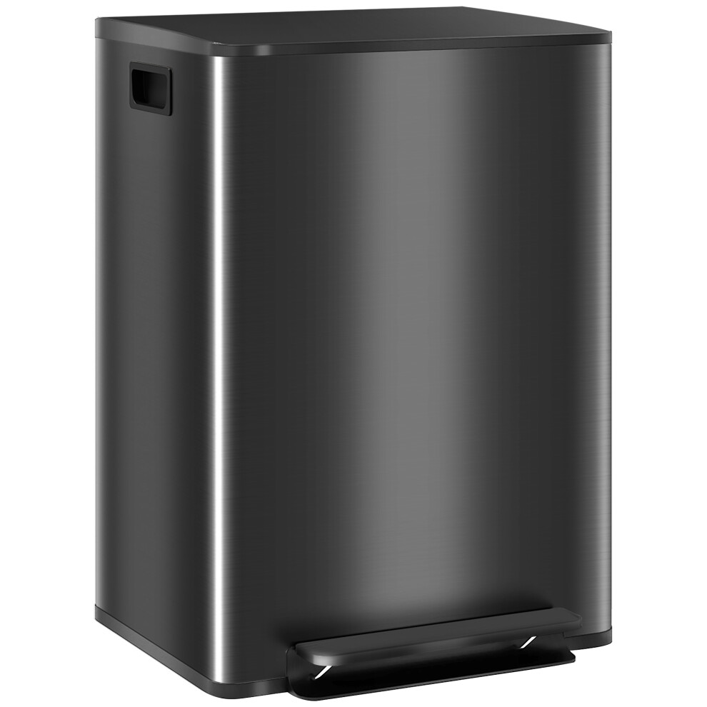 HOMCOM 2 X 30L Double Kitchen Bin, Pedal Bin With Soft-Close Lid, Black