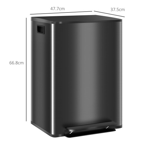 Homcom HOMCOM 2 x 30L Double Kitchen Bin, Pedal Bin with Soft-Close Lid, Black 1