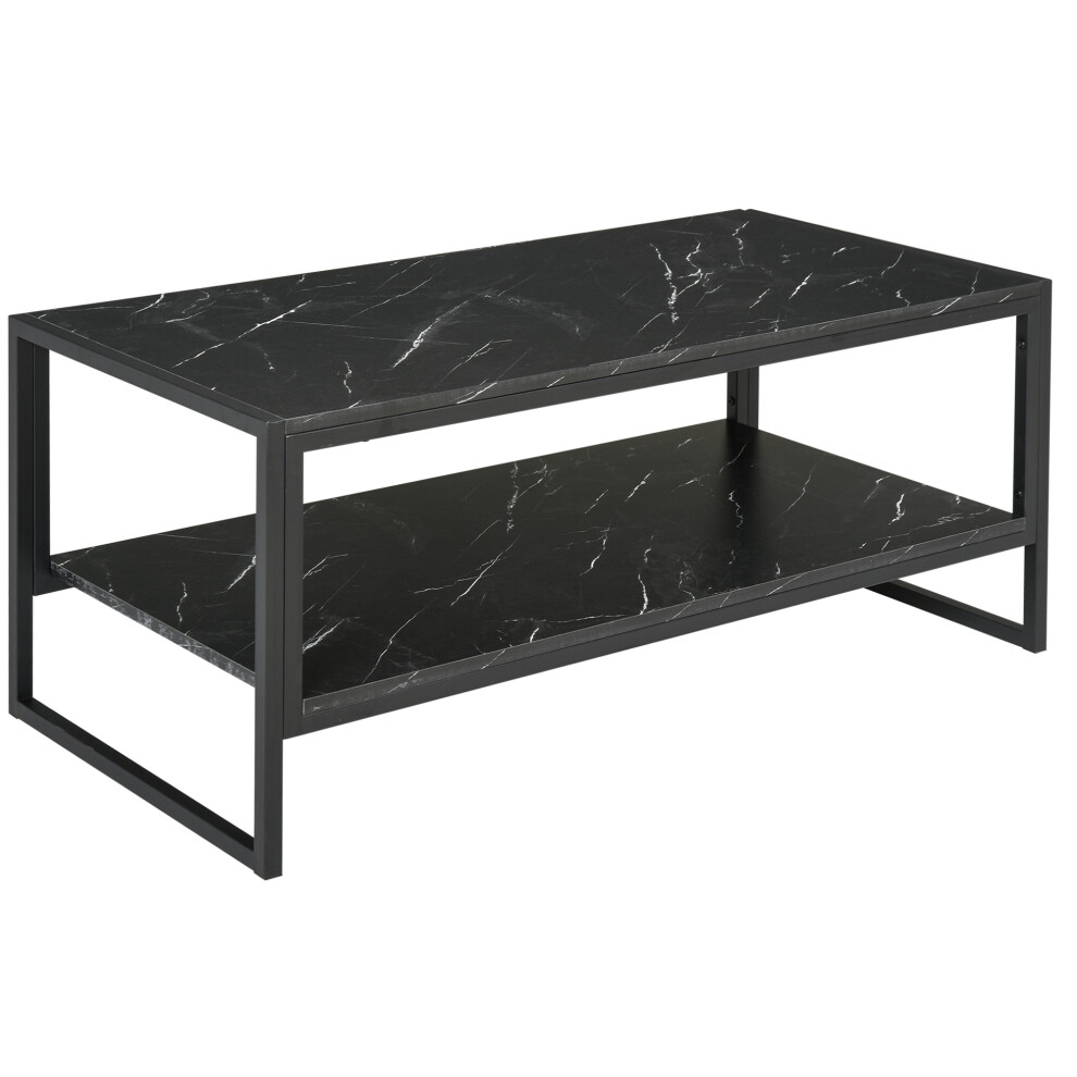 Elegant Two Tier Marble Effect Coffee Table Metal Frame