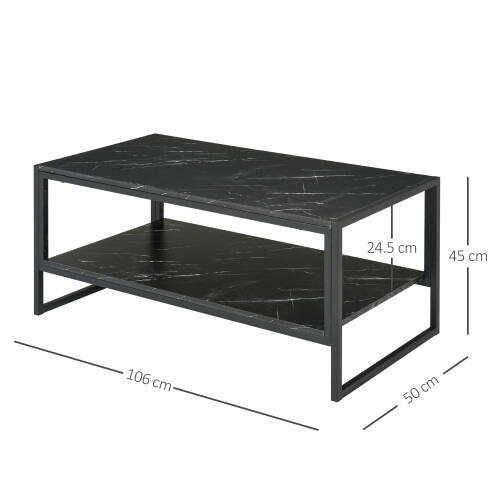 Homcom HOMCOM Two-Tier Coffee Table with Marble Effect Shelf and Metal Frame Black 1