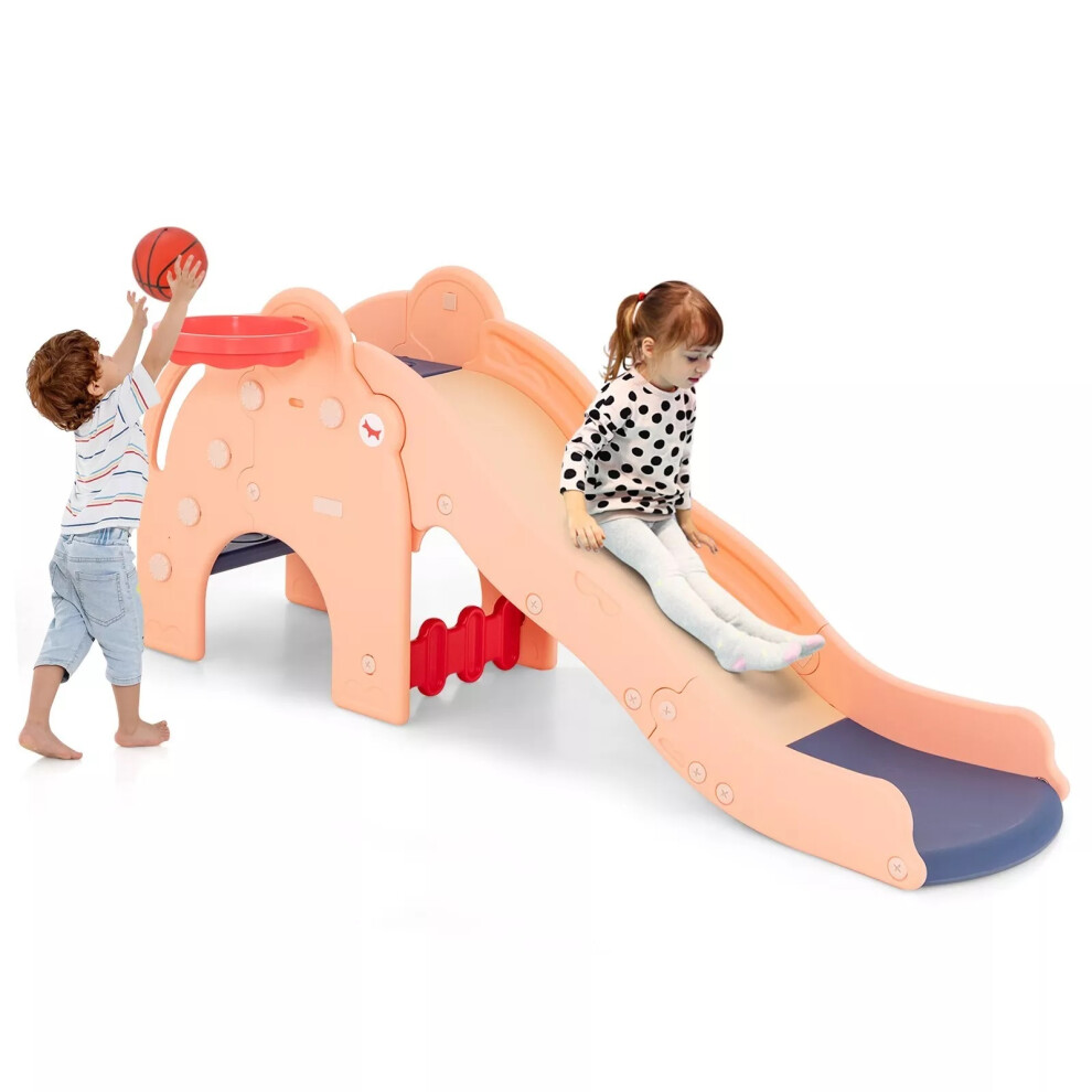 4-in-1 Toddler Slide Kids Play Climber W/Basketball Hoop Elephant Shap