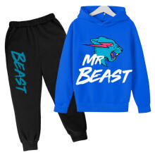 (Blue, 130cm/51.18in) Mr Beast Hoodie Jumper Pullover Tops With Pants Trousers Suit Sets 714y Kids