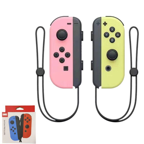 (Pink Yellow) Game Switch Console Bluetooth Left Right Handle Hand Rope Abs Multifunction