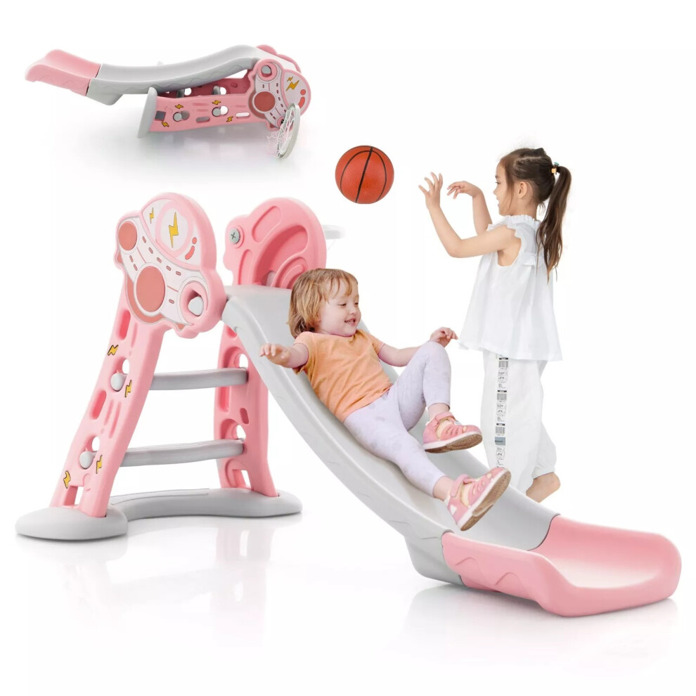 3-in-1 Folding Climber & Slide Set Basketball Hoop &Basketball Playset