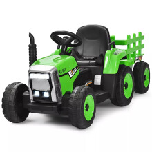 Kids Ride on Tractor and Trailer 12V Electric Toy Car w/Light & Music Detachable