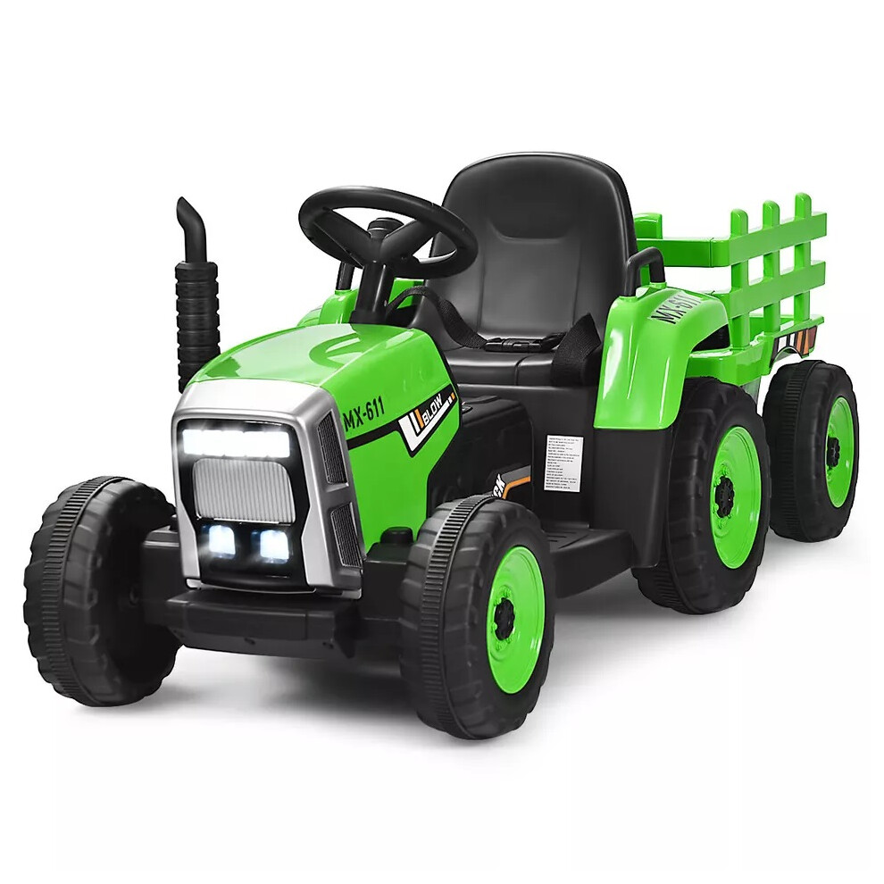 Kids Ride on Tractor and Trailer 12V Electric Toy Car w/Light & Music Detachable