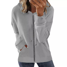 (Light Grey, L) Womens Long Sleeve Zip Up Hoodie Tops Ladies Casual Loose Hooded Sweatshirt Coat