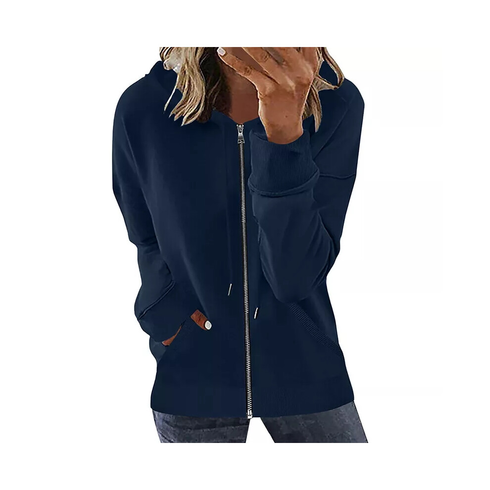 (Navy Blue, XL) Womens Long Sleeve Zip Up Hoodie Tops Ladies Casual Loose Hooded Sweatshirt Coat