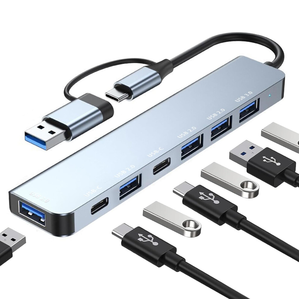 Chronus 7 In 1 Usb C Adapter, Usb C Hub Multiport Adapter With Usb3.0 And 4Usb2.0, 2Usb-C Data Ports, Portable Usb Type C Hub For Tablet, Laptop, 6976919894938