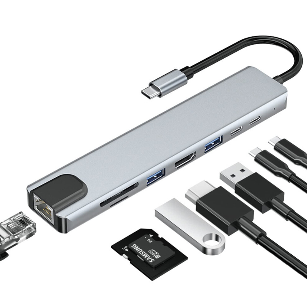 Chronus 8 In 1 Usb C Docking Station, Usb C Hub, Sd/Tf Card Reader, Rj45, Usb2.0/3.0, Adapter For Macbook, Mac Pro, Mac Mini, Imac(Gray) Gray 6976919894952