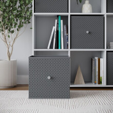 (1, LIght Grey) Foldable Woven Fabric Storage Cube Box Drawer Insert Basket with Handle